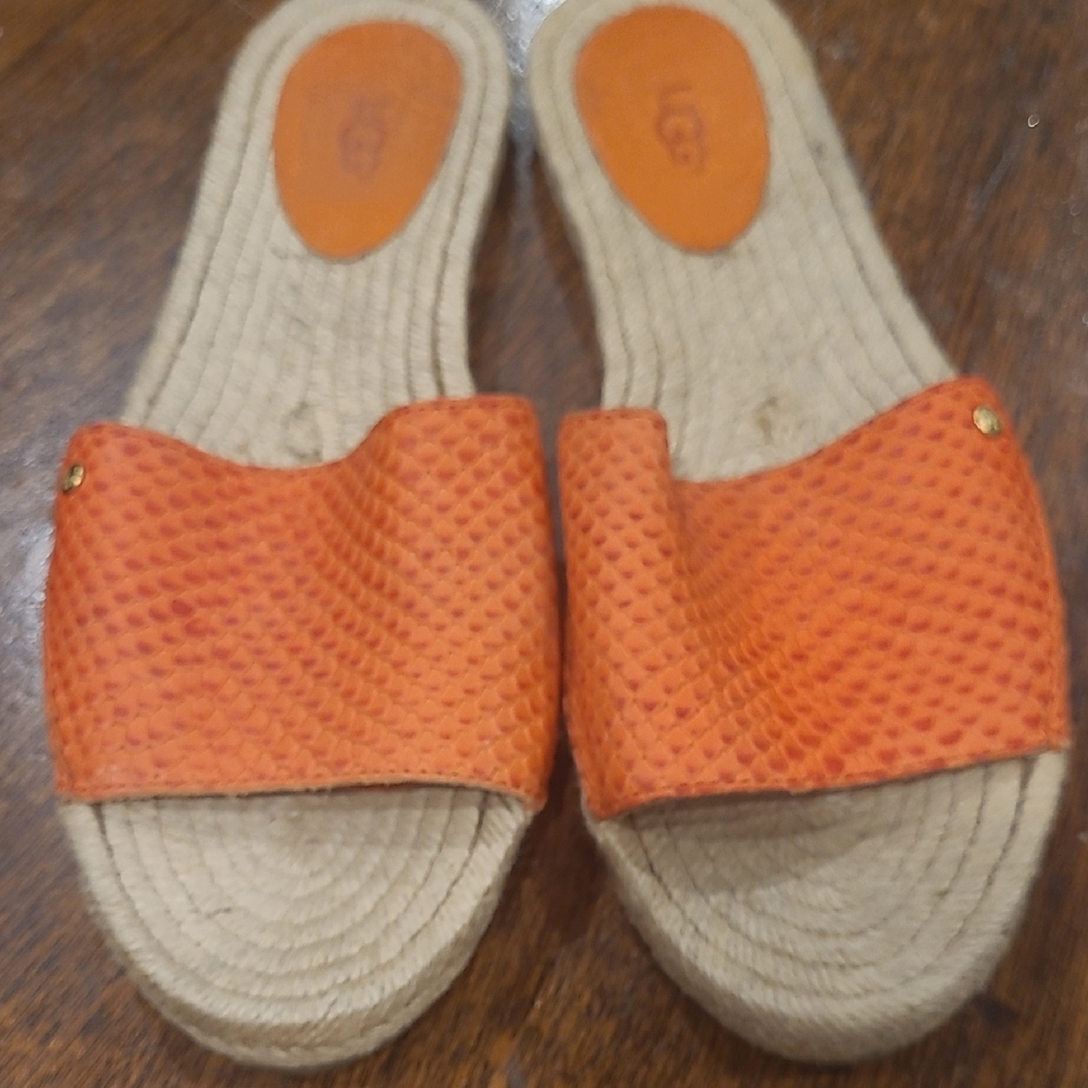 UGG Orange Textured Espadrille Slide Sandals